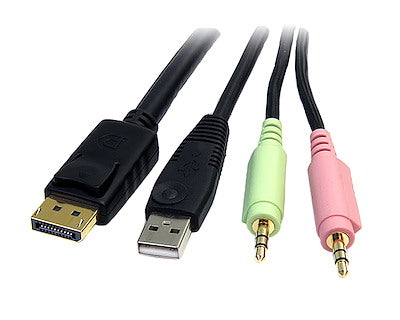 StarTech - Câble 4-en-1 USB DisplayPort Commutateur KVM avec Audio et Microphone 1,8 m - Noir (Dp4n1usb6)