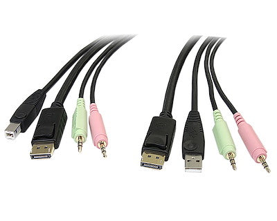 StarTech - Câble 4-en-1 USB DisplayPort Commutateur KVM avec Audio et Microphone 1,8 m - Noir (Dp4n1usb6)