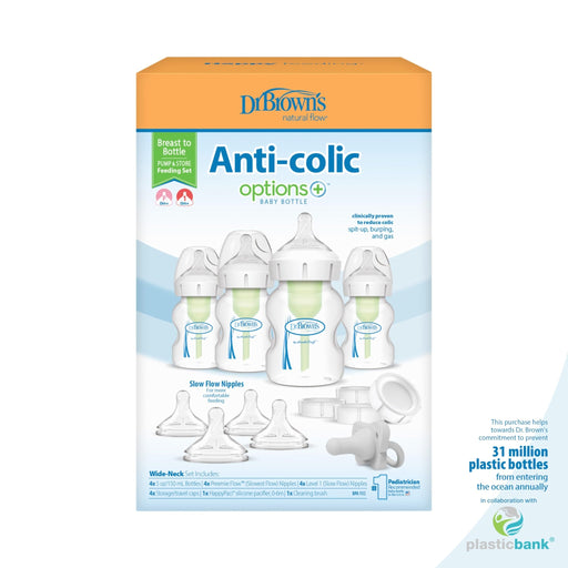 Dr Brown's - 5oz/150mL Wide - Neck Anti - colic Options+ Breast to Bottle Feeding Set Mother & Baby