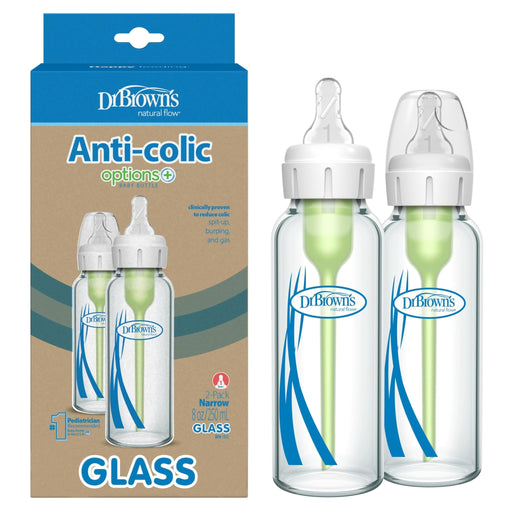 Dr Brown's - 8oz/250mL Glass Narrow Anti - colic Options+ Baby Bottle, 2 - Pack Mother & Baby