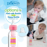 Dr Brown's - 8oz/250mL Narrow Anti - colic Options+ Baby Bottle to Sippy Starter Kit, Pink Hearts, 1 - Pack Mother & Baby