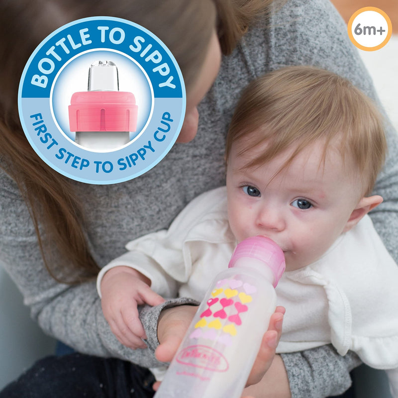 Dr Brown's - 8oz/250mL Narrow Anti - colic Options+ Baby Bottle to Sippy Starter Kit, Pink Hearts, 1 - Pack Mother & Baby