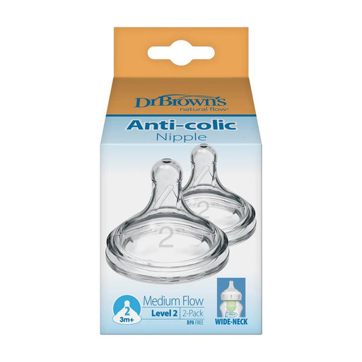 Dr Brown's - Level 2 Natural Silicone Nipple, Wide - Neck 2 - Pack Mother & Baby