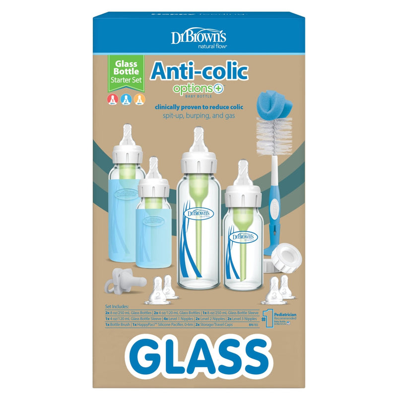 Dr Brown's - Narrow Anti - colic Options+ Glass Narrow Anti - Colic Baby Bottle Gift Set Mother & Baby