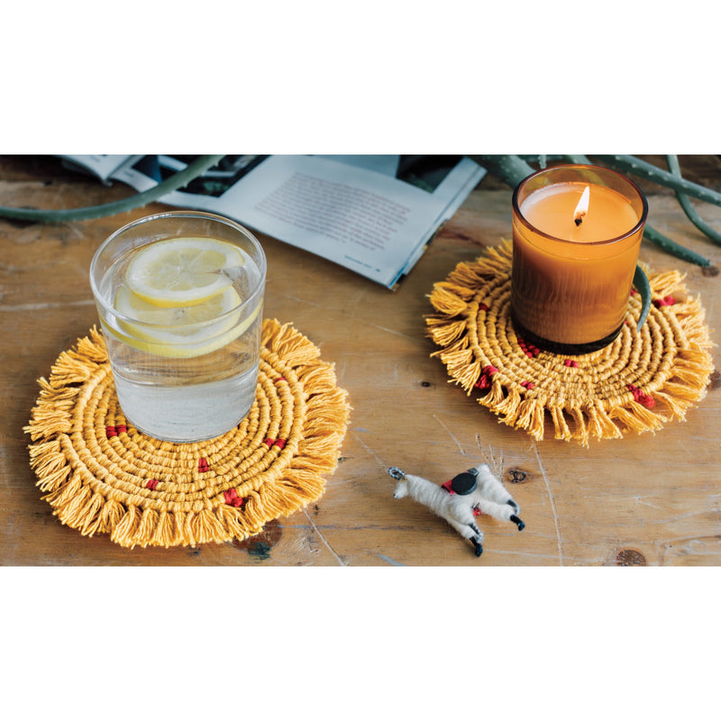 Danica - Ochre Macrame Coaster Set of 4 - lifestyle