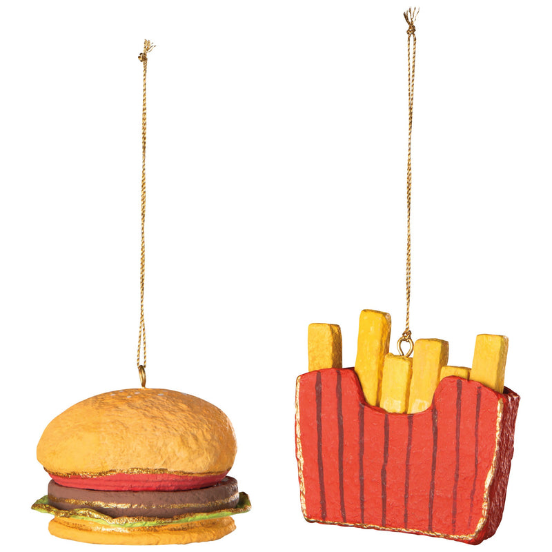 Danica Jubilee Combo Meal cotton maché ornaments, burger and fries shown as possible random styles