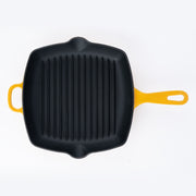 Chuck Hughes square cast iron grill pan, Goldfinch Yellow, top view