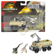 Matchbox - Jurassic World - Dino Transporter & Mini Dinosaurs (Single Random Pick) — Example transporter and mini dinosaurs