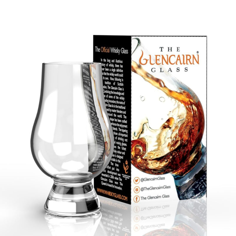 Glencairn whisky tasting glass, clear crystal, with its single-glass carton