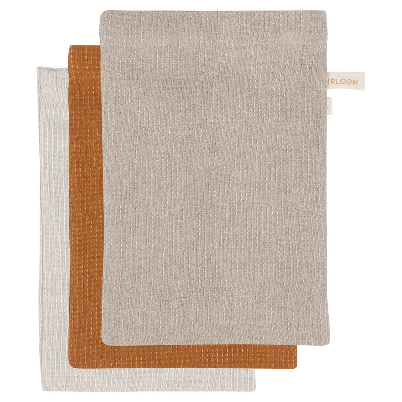 Danica Heirloom - Amber And Natural Linen Bath Mitts Set of 3