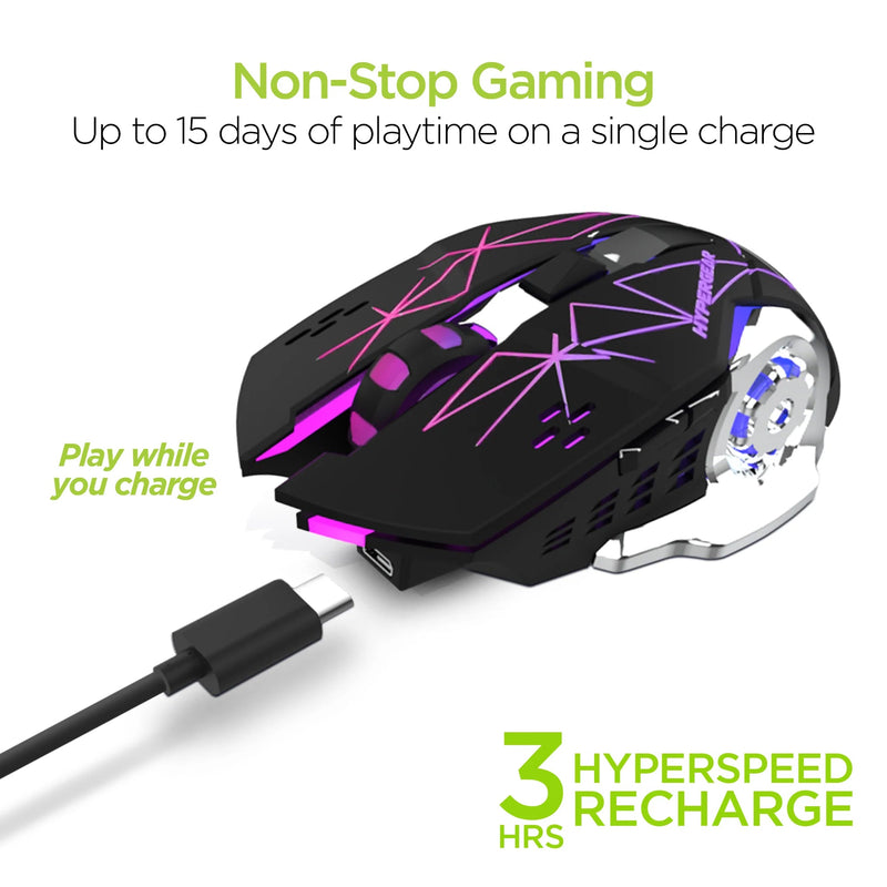 HyperGear - Hypergear Gaming Mouse Wireless 2.4Ghz Chromium 6 Button 1600Dpi 7 Colour Led Pc/Mac - Black Electronics