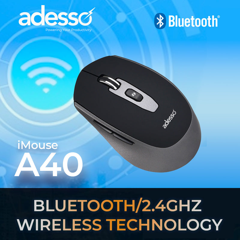 Adesso – Mouse Wireless A40 Bluetooth/2.4Ghz RF with programable AI Hotkey & Quiet Switches