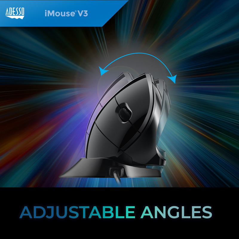 Adesso – Mouse Wired Vertical Ergonomic Adjustable DPI USB - Black (TAA Compliant)