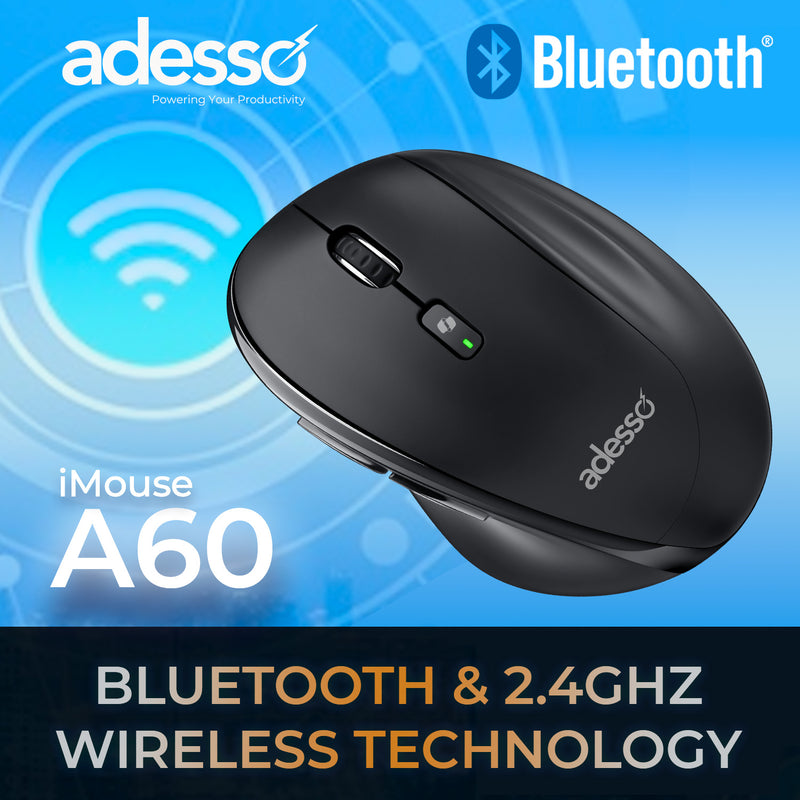 Adesso – iMouse A60 Bluetooth and 2.4GHz Wireless Ergonomic Mouse with Copilot AI Hotkey