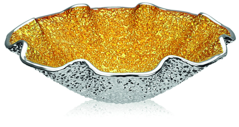 IVV - Lirica - Scalloped bowl in gold decorated glass silver-plated