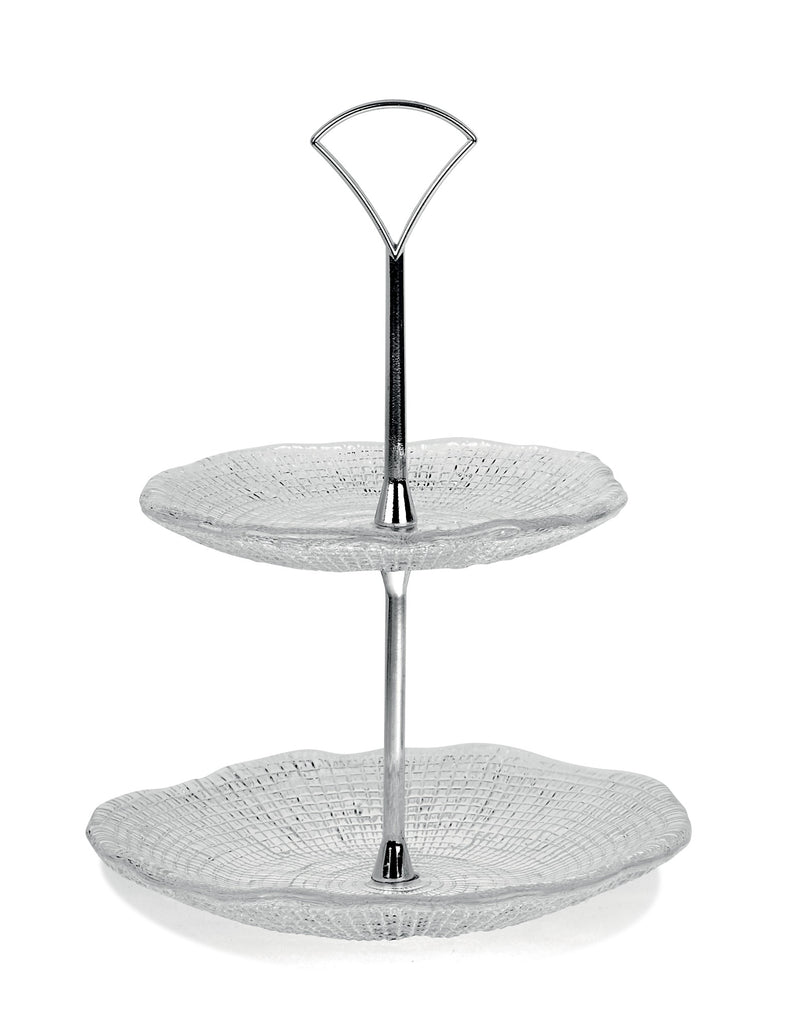 IVV - Diamante' - 2 tier round stand in clear glass with metal stand Piatti I Plates