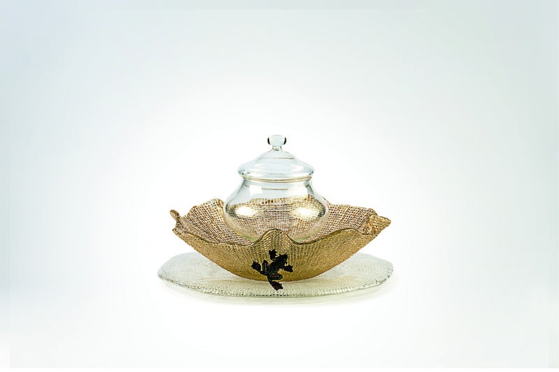 IVV - Folies - Centro tavola ovale in vetro decoro tortora metallizzato I Oval centerpiece in dove grey decorated glass