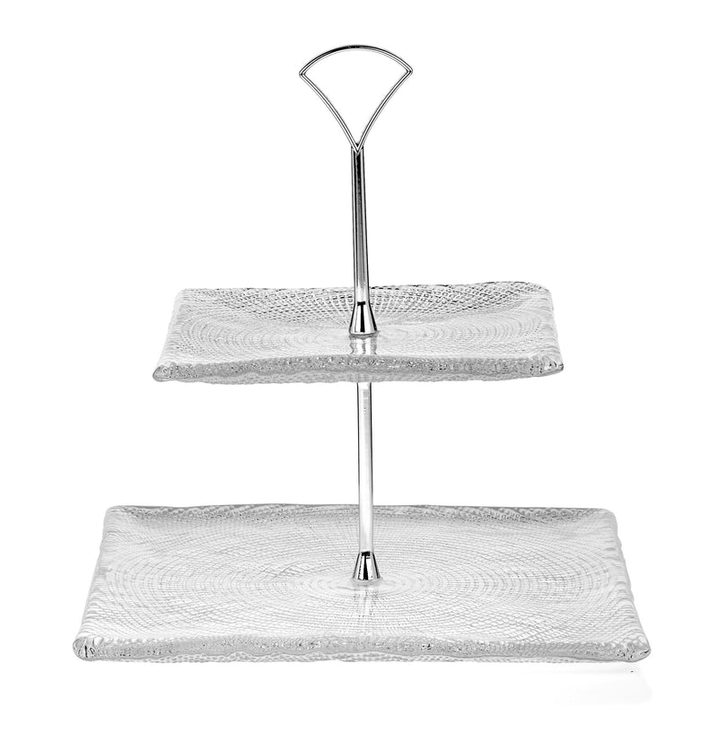 IVV - Diamante' - Square 2 tiers stand in clear glass with metal stand Piatti I Plates