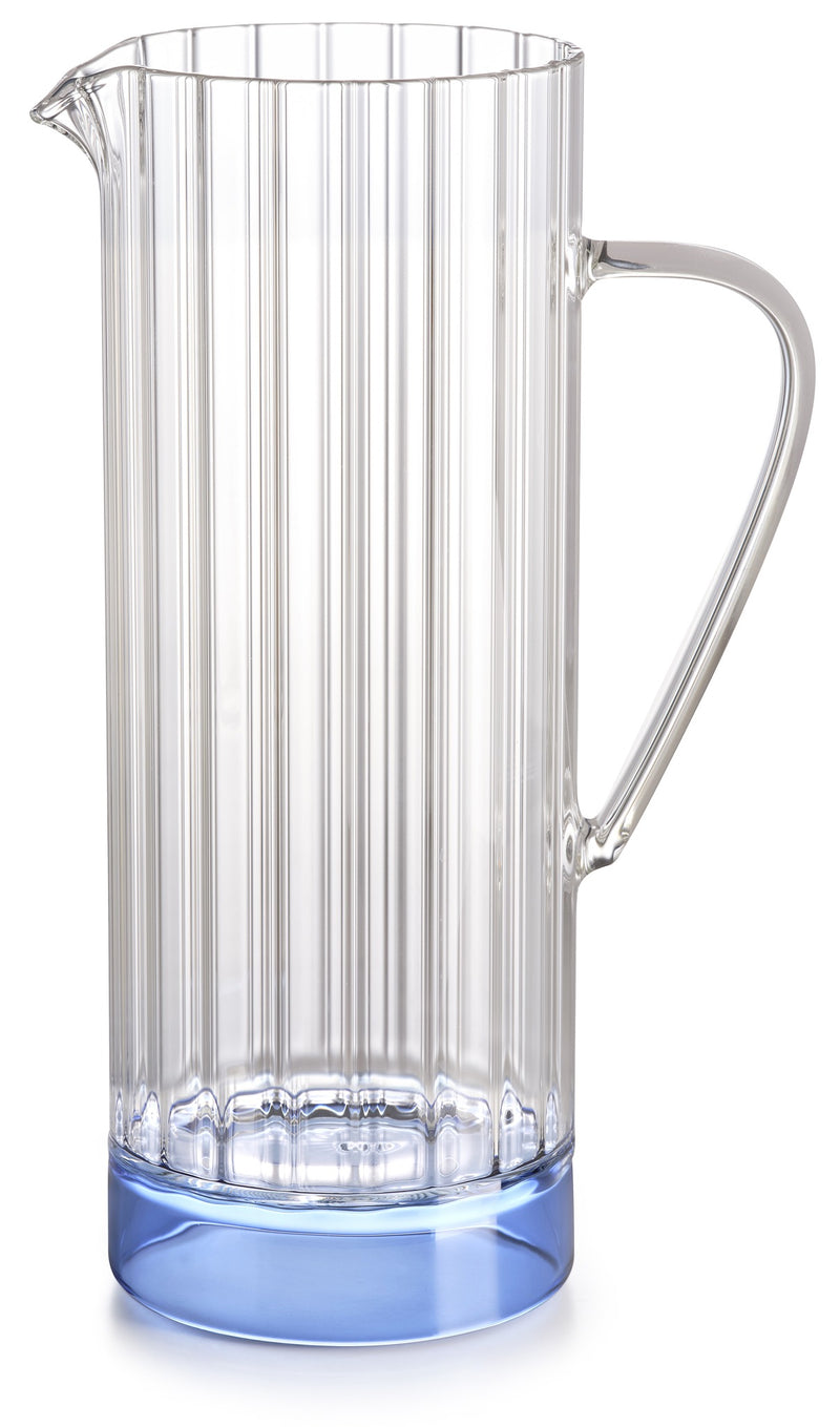 IVV - Quattronote - Clear borosilicate glass pleated carafe with blue base