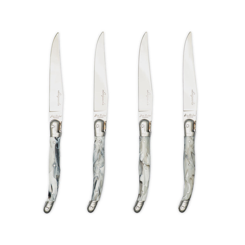 Jean Dubost - Laguiole Smooth Knife Set ABS Handle 4pc Home & Kitchen White Marble