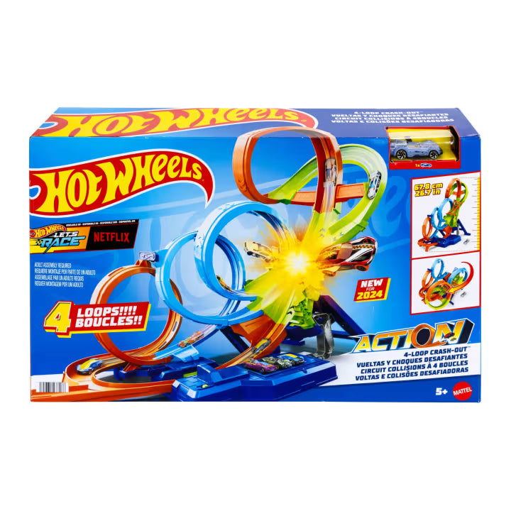 Hot Wheels - Circuit Action avec 4 loopings et zone de crash