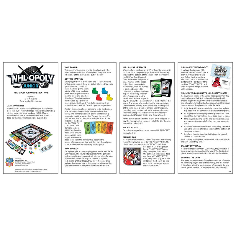 MasterPieces - NHL - Opoly Junior Board Game — Game rules