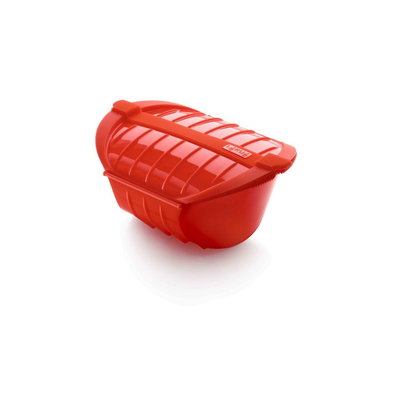 Lékué steam case with draining tray, red