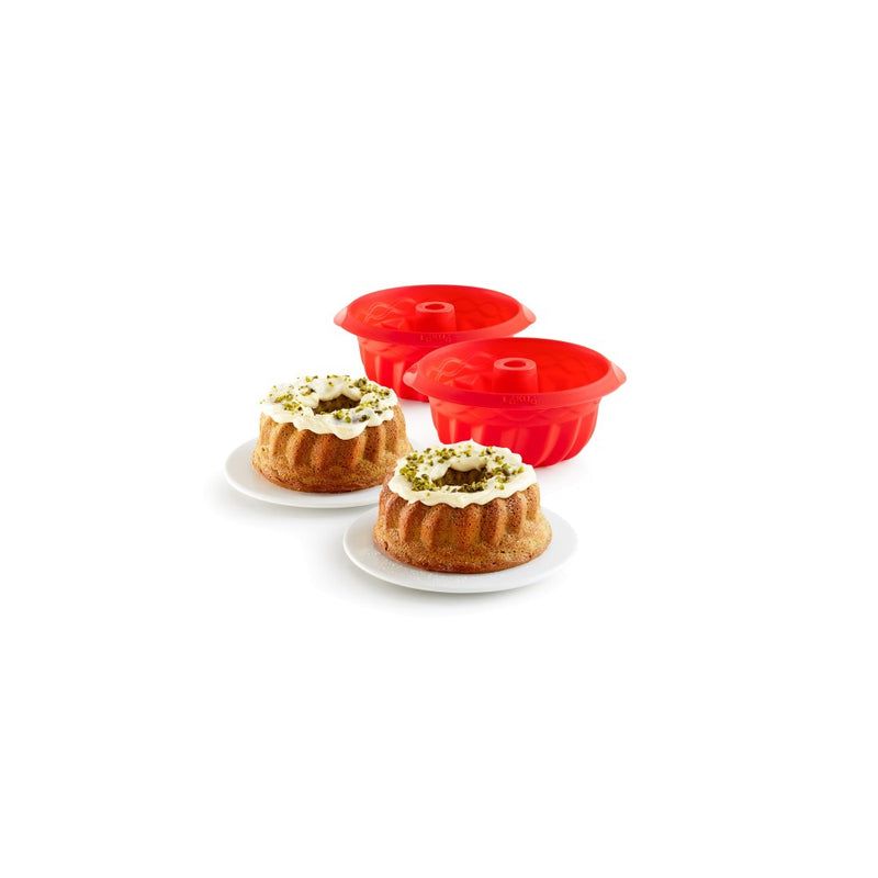 Lékué - Mini Savarin Bundt Cake Pan Mould 15cm Set of 2 Red