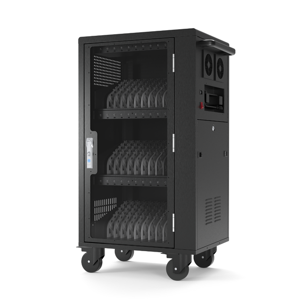 Luxor – 30-Device USB-C Laptop Charging Cart with Locking Door and Fans | Black