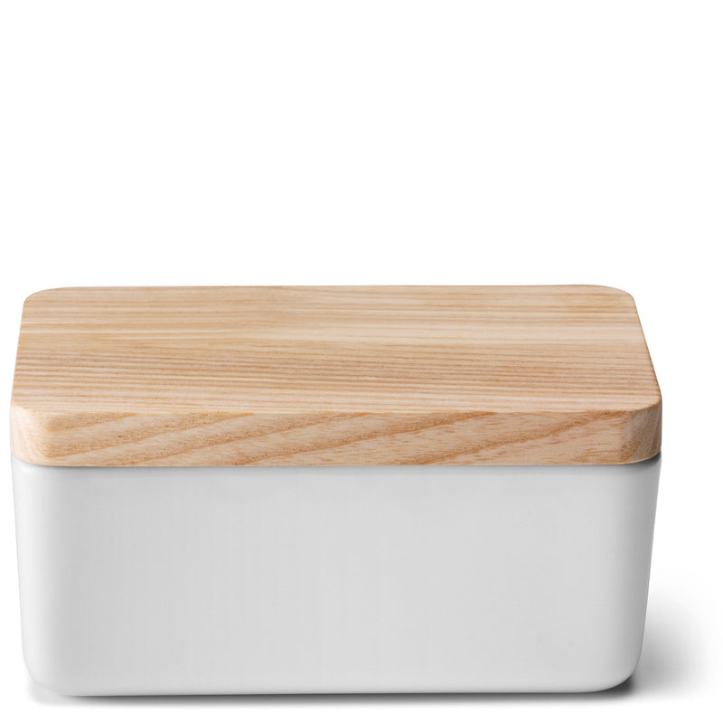 LSA - Collective - Butter Dish with Ash Wood Lid - White - product view