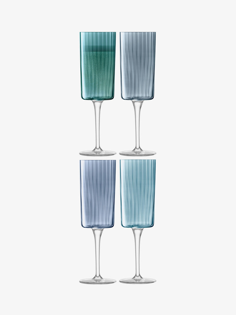 LSA - Gems Champagne Flute 210ml Assorted Sapphire x 4 Home & Kitchen