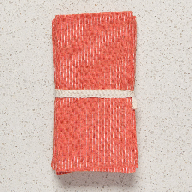 Danica - Clay Pinstripe Linen Napkins Set of 4 - bundled