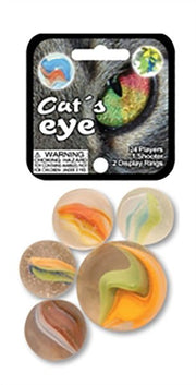 Mega Marbles - Cat's Eye Tri-Color Glass Marble Game Net (25-Piece) - themed pack and marble design