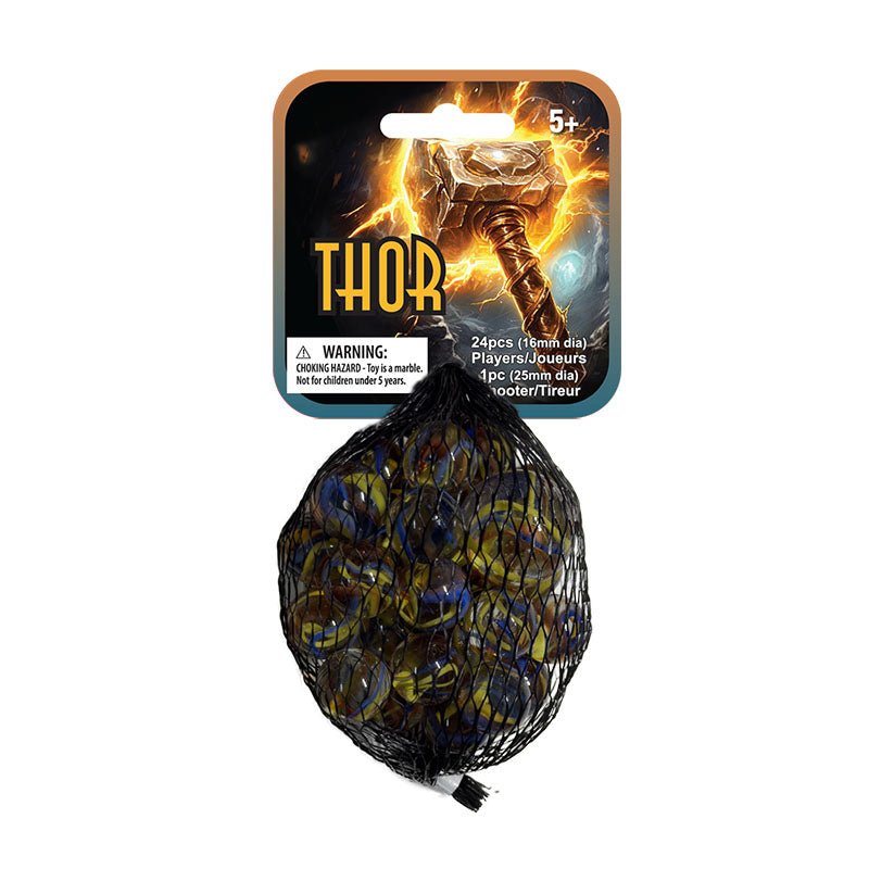 Mega Marbles - Thor Glass Marble Game Net (25-Piece) - themed pack and marble design