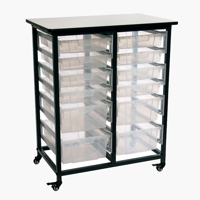 MBS-DR-8S4L-CL – Mobile Bin Storage Unit with 12 Clear Bins | Double Row; view 1