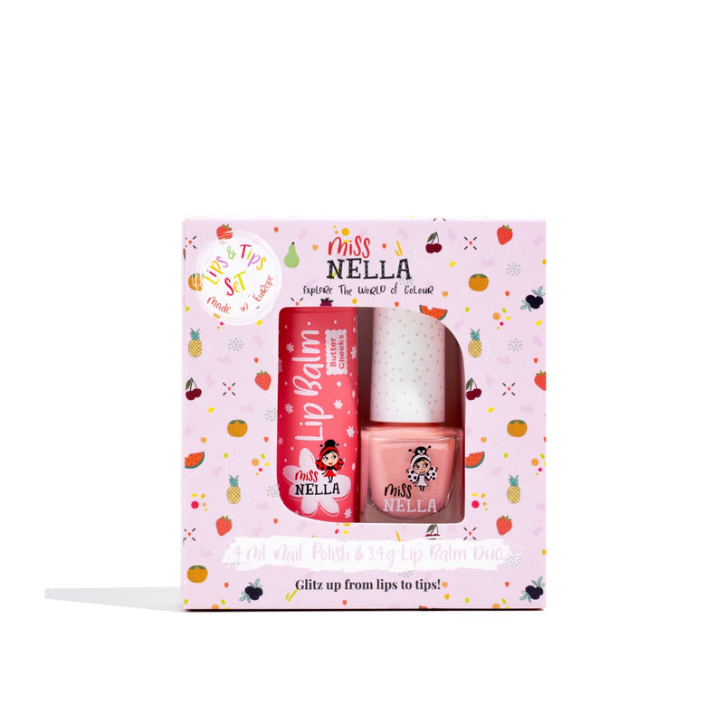 Miss Nella – Lips & Tips Duo – Butter Cheeks Lip Balm & Nail Polish – product view