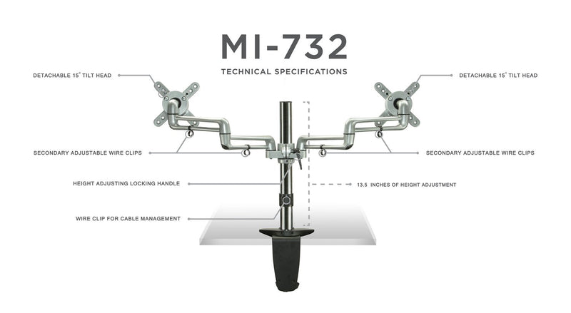 Mount-It! MI-732 Articulating Dual Monitor Desk Mount – Silver – gallery detail 4