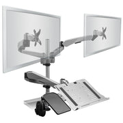 Mount-It! MI-75926 Dual Monitor Mount with Vented Laptop & Mouse Tray – Silver – product view