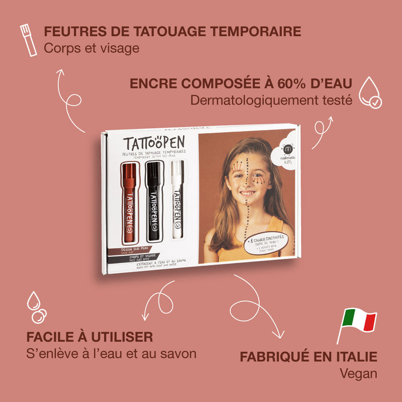 Nailmatic - Kids - Tattoopen Funny Tribe Temporary Tattoo Pen Set (3-Pack) - product view