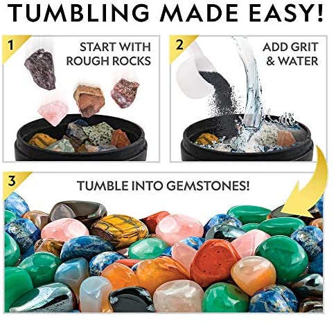 National Geographic - Jasper Rock Tumbler Refill Kit — rock tumbling steps illustration.