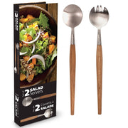 Natural Living - Acacia - Salad Server Set (2-Piece) — two acacia-handled salad servers with gift packaging.