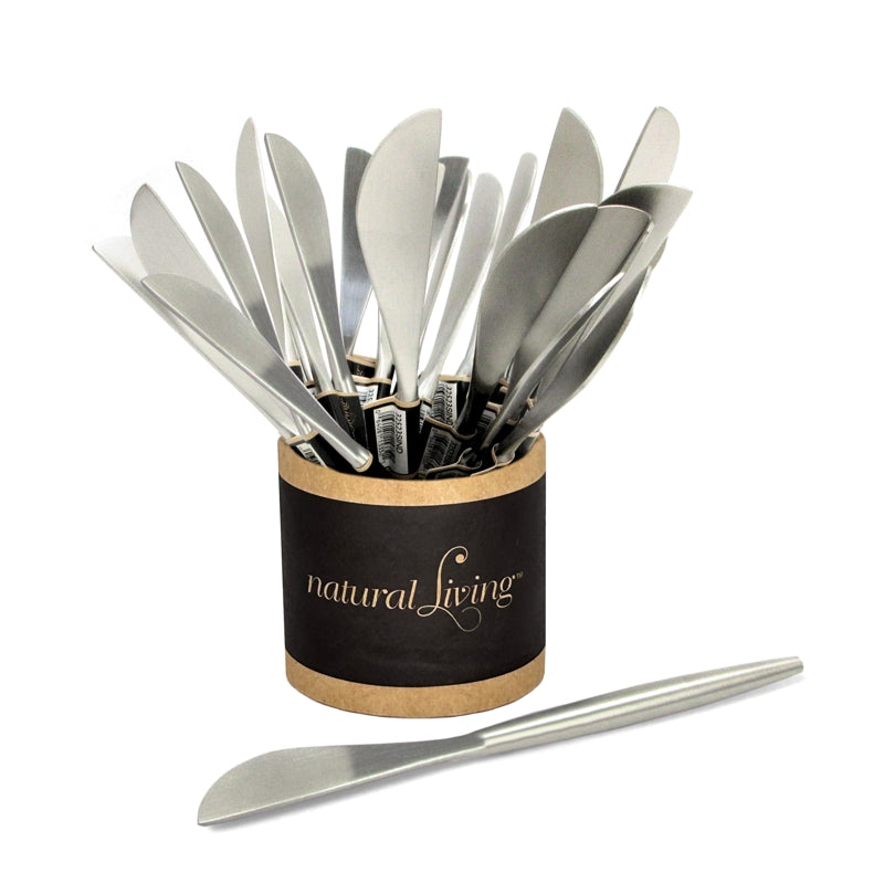 Natural Living brushed stainless steel spreaders, complete countertop display