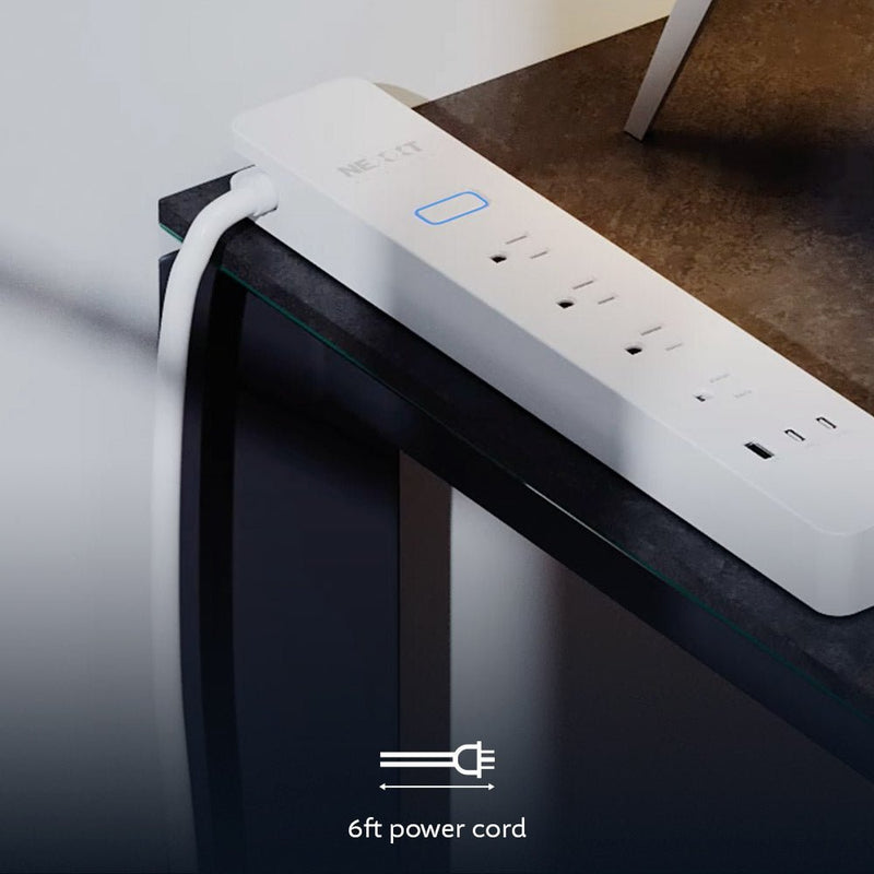 Nexxt – NHP-E710 Smart Surge Protector – 4 Outlets & 3 USB Ports | White – front product view