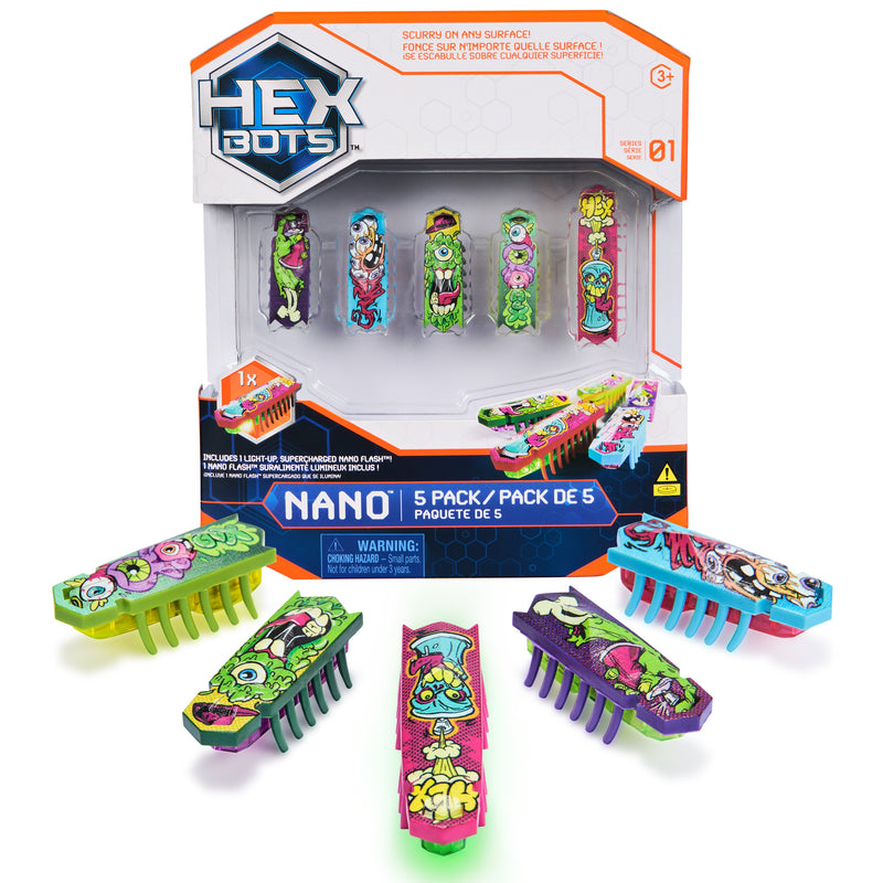 HEX BOTS - Nano Pack de 5, 4 Mini Bots avec Flash Bot Bonus