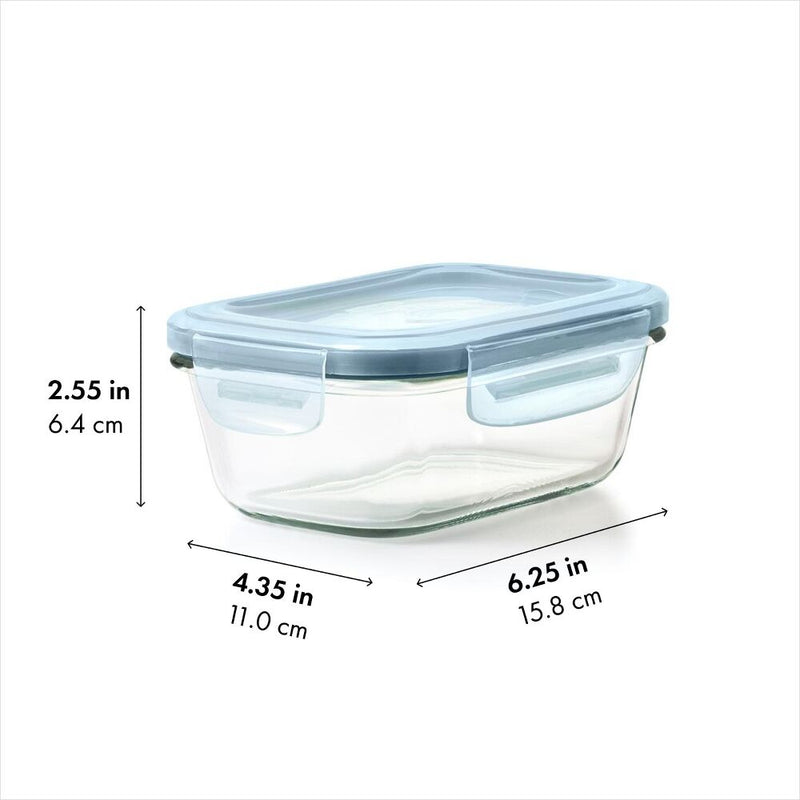 Oxo - Récipient rectangulaire en verre Smart Seal de 1,6 tasse - Bleu arctique