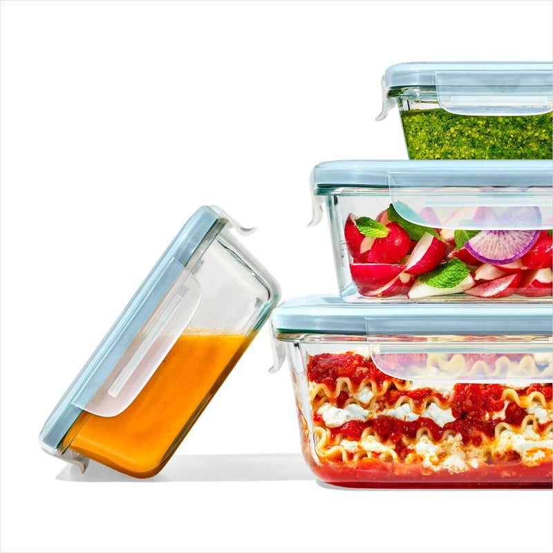 Oxo - Smart Seal 8-Cup Glass Rectangle Container - Arctic Blue