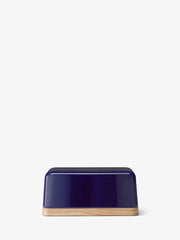 LSA - Collective - Butter Dish with Ash Wood Lid - Cobalt - detail or setting view