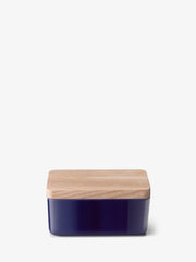 LSA - Collective - Butter Dish with Ash Wood Lid - Cobalt - detail or setting view
