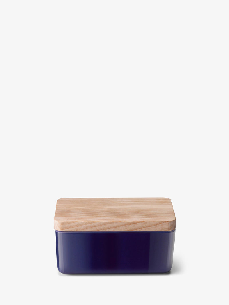 LSA - Collective - Butter Dish with Ash Wood Lid - Cobalt - detail or setting view