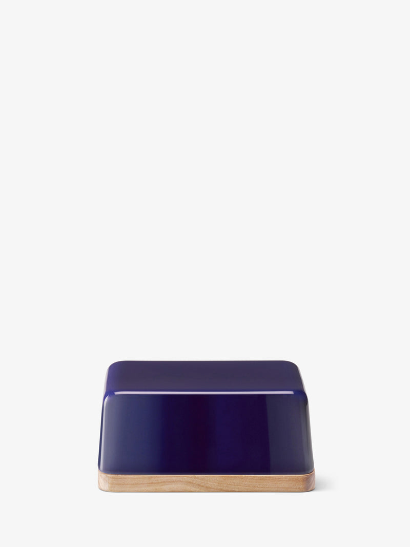 LSA - Collective - Butter Dish with Ash Wood Lid - Cobalt - detail or setting view